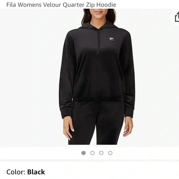 FILA WOMENS VELOUR BLACK QUARTER ZIP HOODIE S - Picture 2 of 9